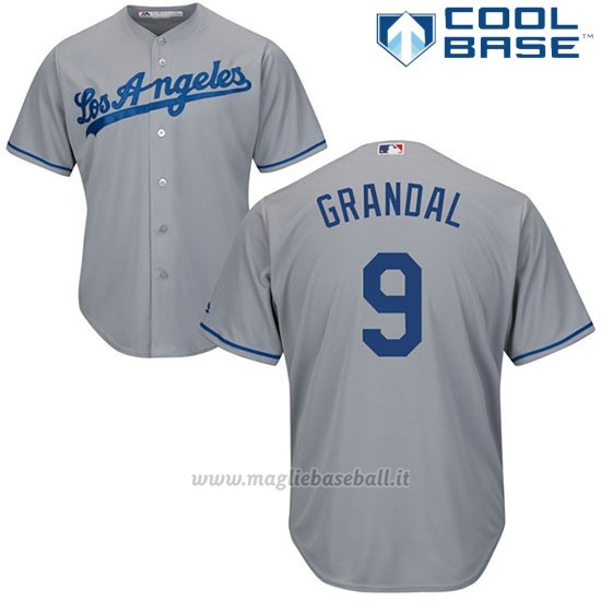 Maglia Baseball Uomo Los Angeles Dodgers 9 Yasmani Grandal Cool Base Grigio